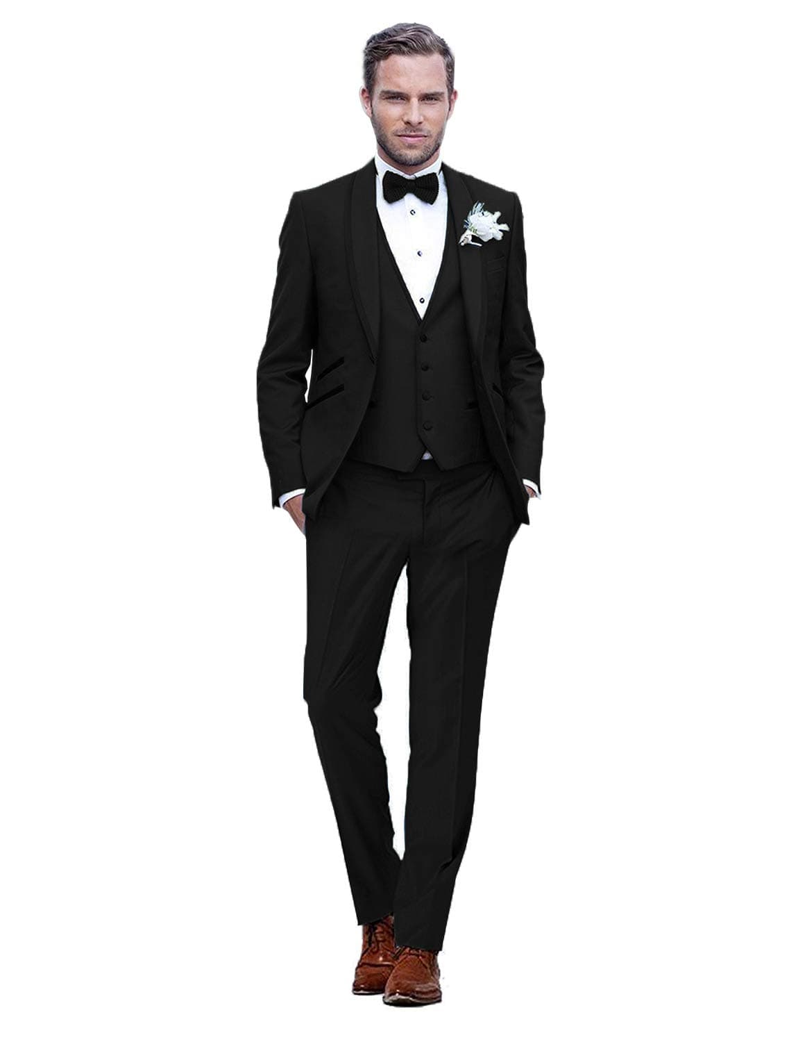 YYI Men's Shawl Lapel 3 Piece Groom Tuxedos Groomsmen Wedding Suit