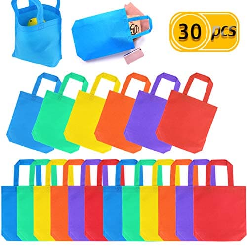 PRALB 30 PCS Assorted Colorful Canvas Bags Party Gift Tote Bags Assorted Colorful Blank Canvas Bags Rainbow Colors With Handles For Birthday Favors(10"×10")
