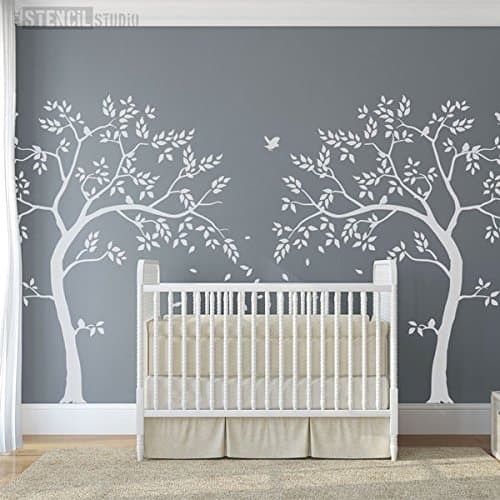 Nursery Tree Stencil Pack - Reusable Stencil - Paint Nursery Walls - Home Decor - Create Your own Wall Mural - just add Paint. Includes Large Tree, Leaves and Birds. (10618)