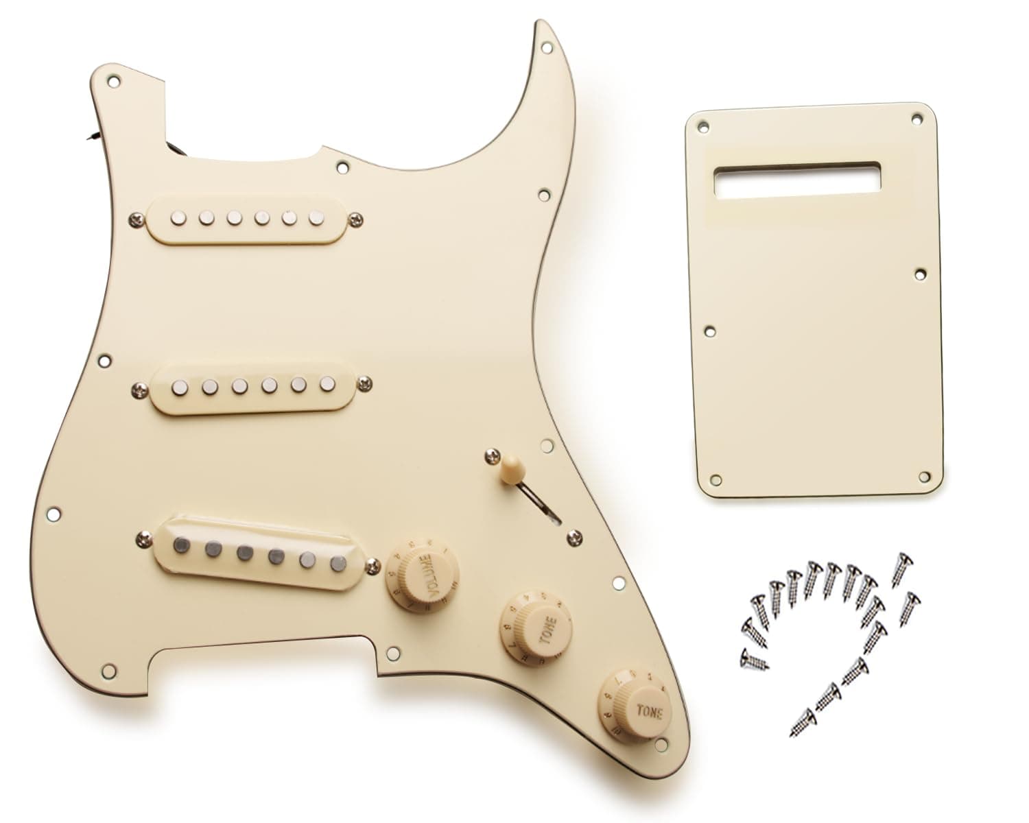 Upgraded Prewired Pickguard Loaded Modern Tone Triple Single Coil Pickups for Electric Guitars with 11 Holes, 3-Ply Pick Guards Wired SSS Pick Ups Wiring Harness Kit, Cream