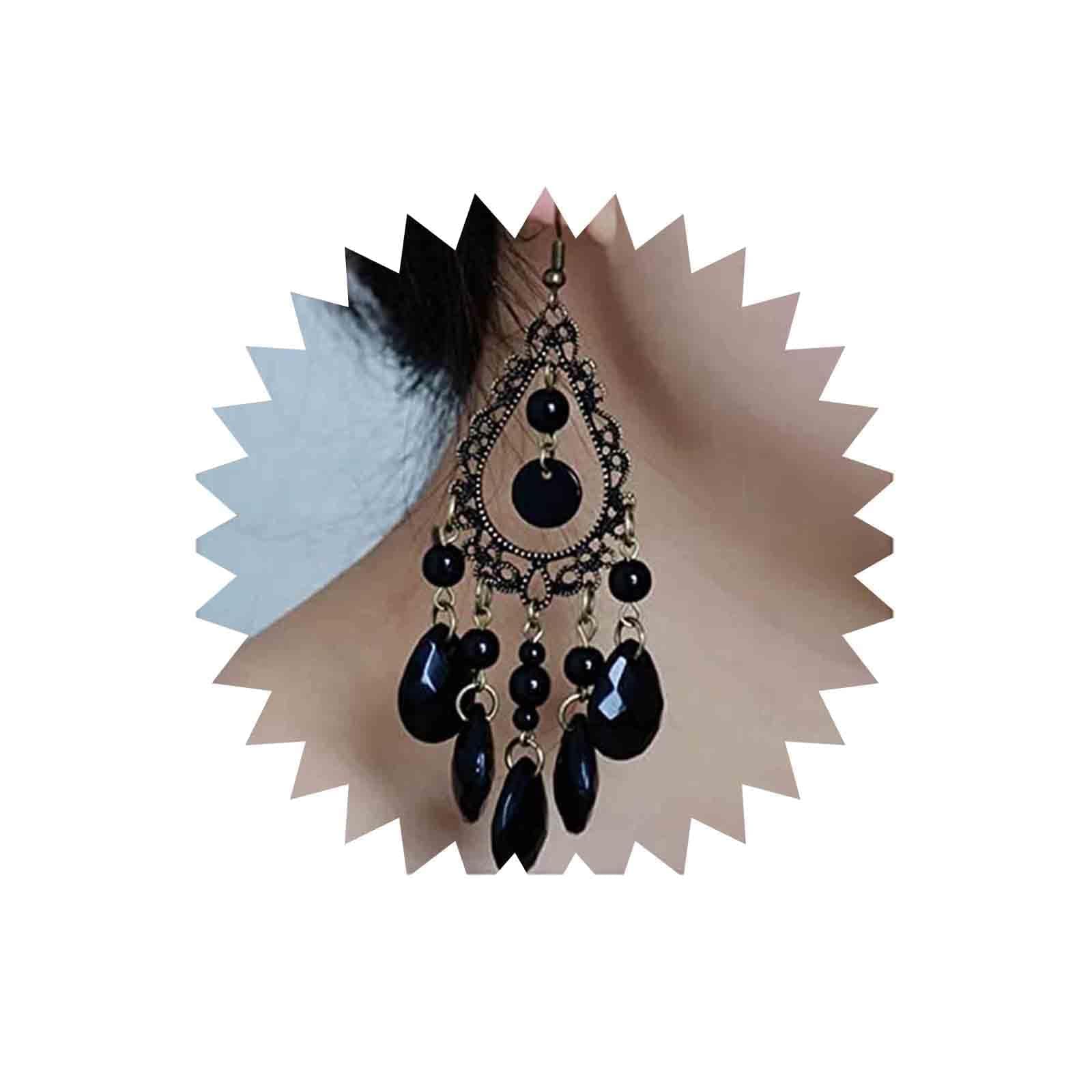 Vintage Black Crystal Chandelier Earrings Rhinestone Tassel Dangle Earrings Black Teardrop Crystal Earrings Tribal Statement Earrings Jewelry for Women