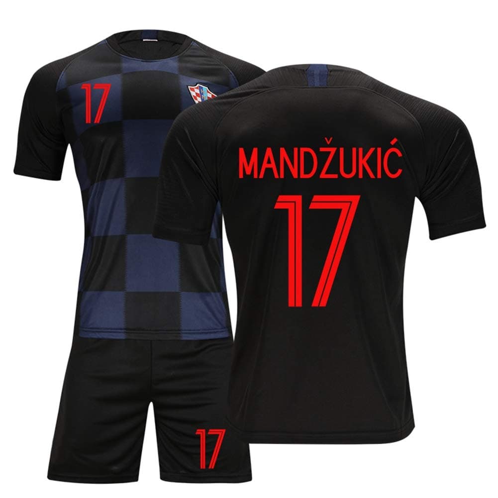 Croatia National Football Team#17 Mario Mandzukic Football T-Shirt Men's Fan Jersey Quick-Drying Short-Sleeved Training Suit Stretch Breathable Children,4XS115~130CM