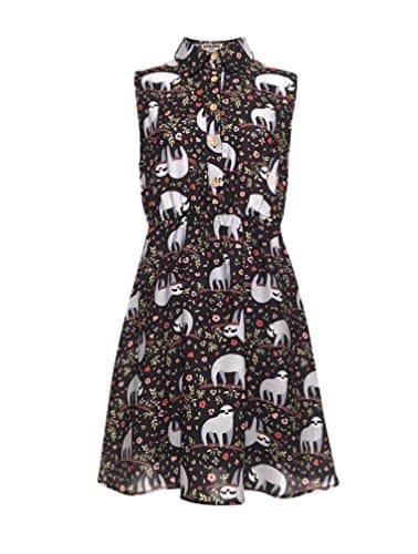 LaVieLente Sleeveless Shirt Dress Above Knee Length Stretchable Waist Design Unique Customized Animal and Floral Pattern