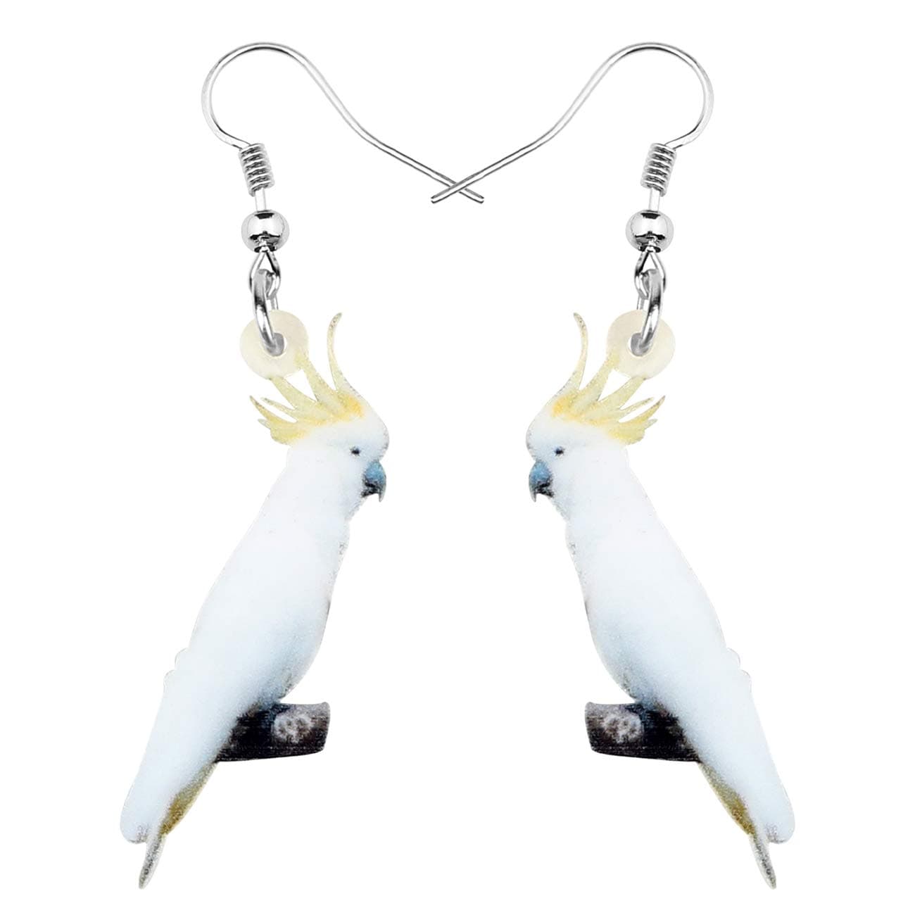 DUOWEI Funny Acrylic White Crested Cockatoo Earrings Gifts Cockatiel Parrot Dangle Jewelry for Women Birds Lovers Accessories Charms