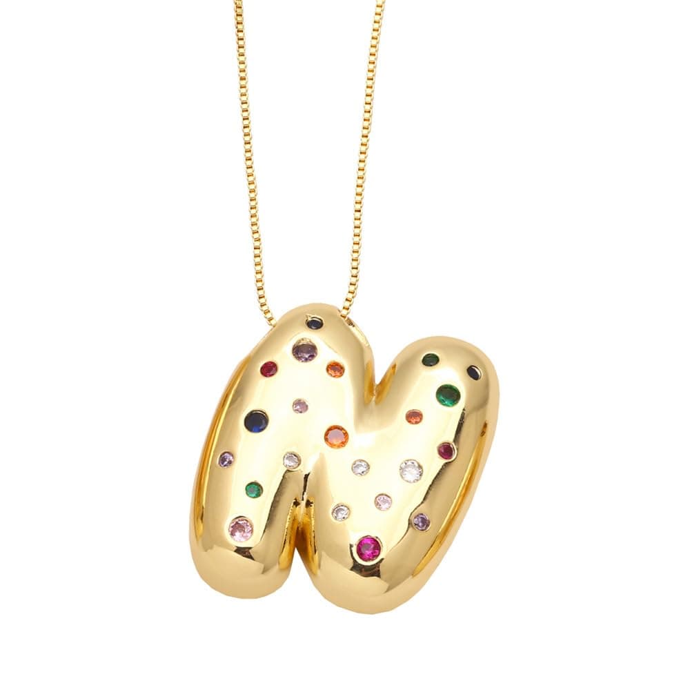 VCCKNB JEWELRY Bubble Letter Necklace Gold Initial Necklace for Women Colorful Balloon Necklace a j b k m i c s l e n h r v d p r w g t A-Z Letter Initial Necklace Rainbow Charm Name Necklace