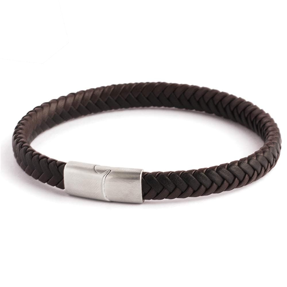 Genuine Leather Bracelet for Men Brown and Black Interlaced Fashion Bangle Bracelet Stainless Steel Clasp