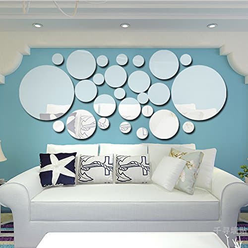 RTLJN Wallpaper Wall Sticker Creative 3D Acrylic Stereo Wall Sticker Mirror Decorative Bedroom Living Room TV Background Wall Round Romantic Decoration Sticker, Silver Mirror Circle 26 Pack, Medium