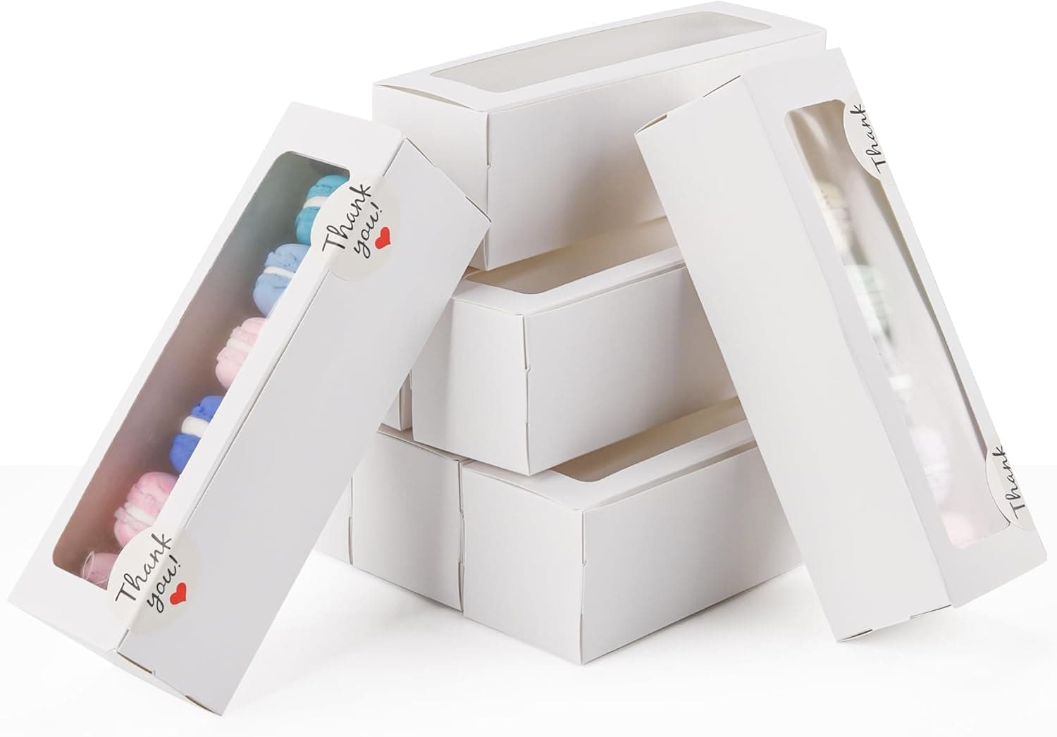 36 Pack Macaron Boxes for 5-7 Macarons Container Packaging Strawberry Candies Sweets Boxes with Sticker for Gift Giving (White)