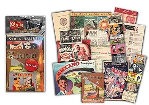 Sweet and Nostalgic 1950s Childhood Memorabilia Gift Pack with over 20 pieces of Replica Artwork