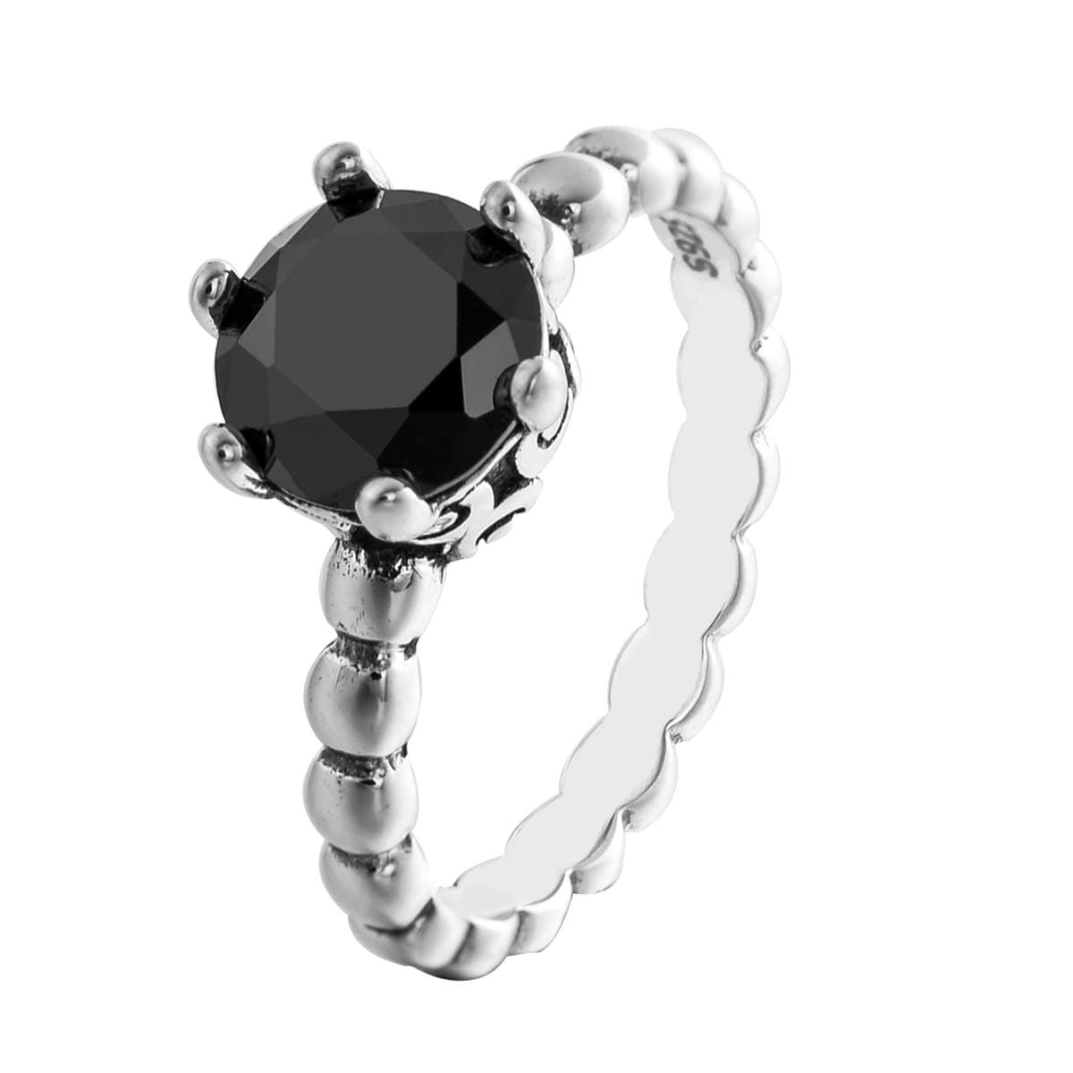CHANGEABLE Classic Solitaire Rings - Solid 925 Sterling Silve, Black Crystals # Size 8 (Secret Winds)
