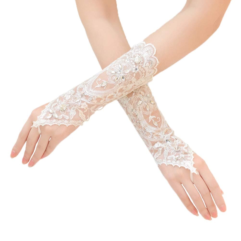VivivalueWomen Lace Bridal Bride Short Gloves Wrist Wedding Party Costume Prom