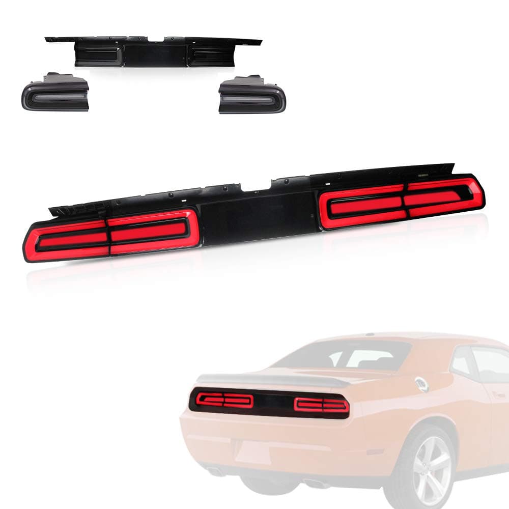 MICROPOWER LED Tail Lights Assembly for 2008-2014 Dodge Challenger with Full LED DRL Bars, Sequential (Smoke)