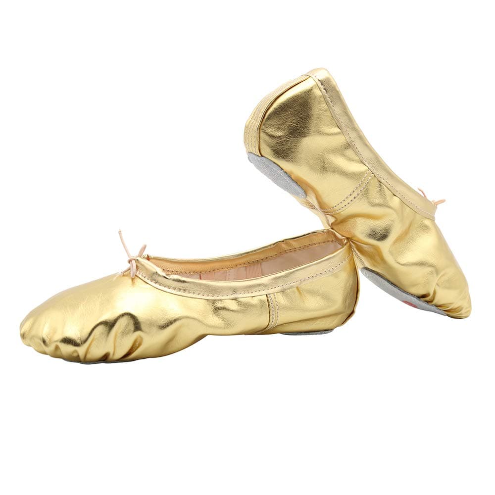 missfiona Womens PU Leather Ballet Slippers Dance Shoes Split Sole Belly Flat Adult Dance Trainers