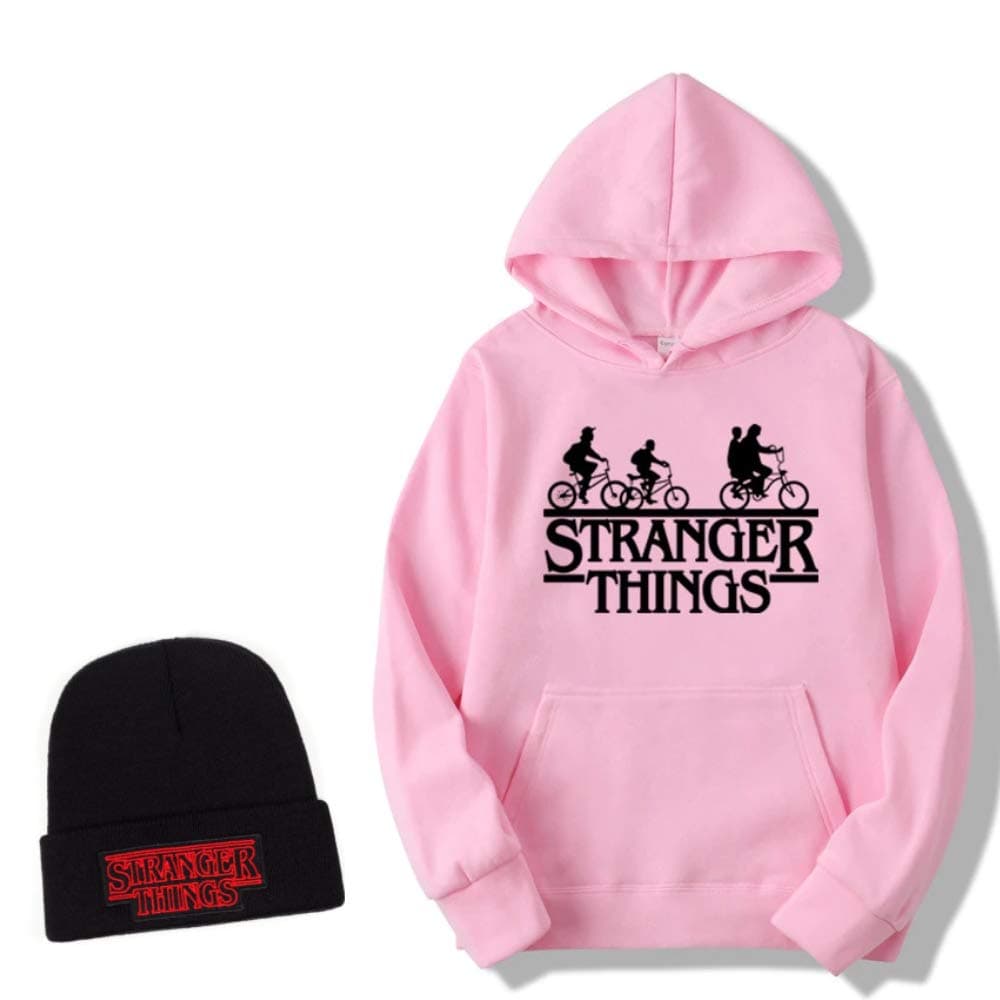 Stranger Things Fleece W/Beanie Men Women Stranger Things Beanie hat, Pink, Medium