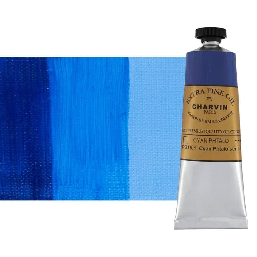 Charvin Extra Fine Professional Phthalo Cyan Artist Oil Paint 60 ml - Triple-Milled for Smoothness, Rich Texture, Poppy Oil-Based, Light-Fast, Handmade Oil Color Paints for Professionals