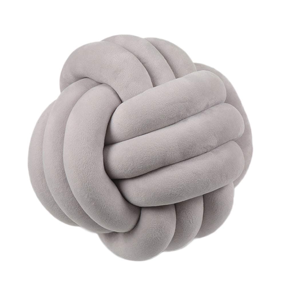 Zwinkle Light Gray Knot Pillow Decorative Cushion, Short Plush Knot Ball Pillow, Creative Knot Ball Cushion, Modern Lumbar Throw Pillows for Sofa Car Office Decor, Coffee and Home Decoration(27x27cm)