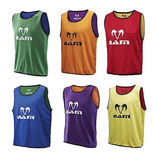 Ram Rugby Reversible Training Bibs - Set of 10 Bibs - 3 Sizes - 3 Colours - Suitable for Contact Training (Red & Yellow, XL)