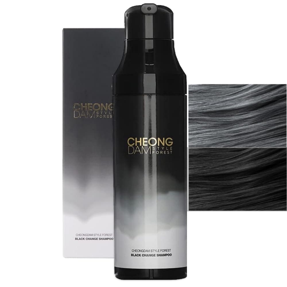 [Korean dye shampoo] CHEONGDAM STYLE FOREST BLACK CHANGE SHAMPOO, Semi Permanent Hair Color Darkening Grey Hair Dye Coverage Volume, Peptide Ceramide Hyaluronic Acid Paraben Free 6.7oz (Black)