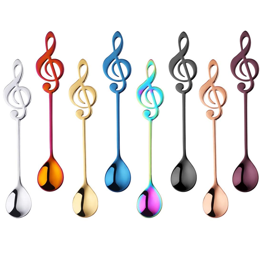 Coffee Spoons Tea Dessert Espresso Musical Note Stainless Steel 304 Long Handle Black Rose Gold Blue Purple Rainbow Silver Megic Red Set of 8