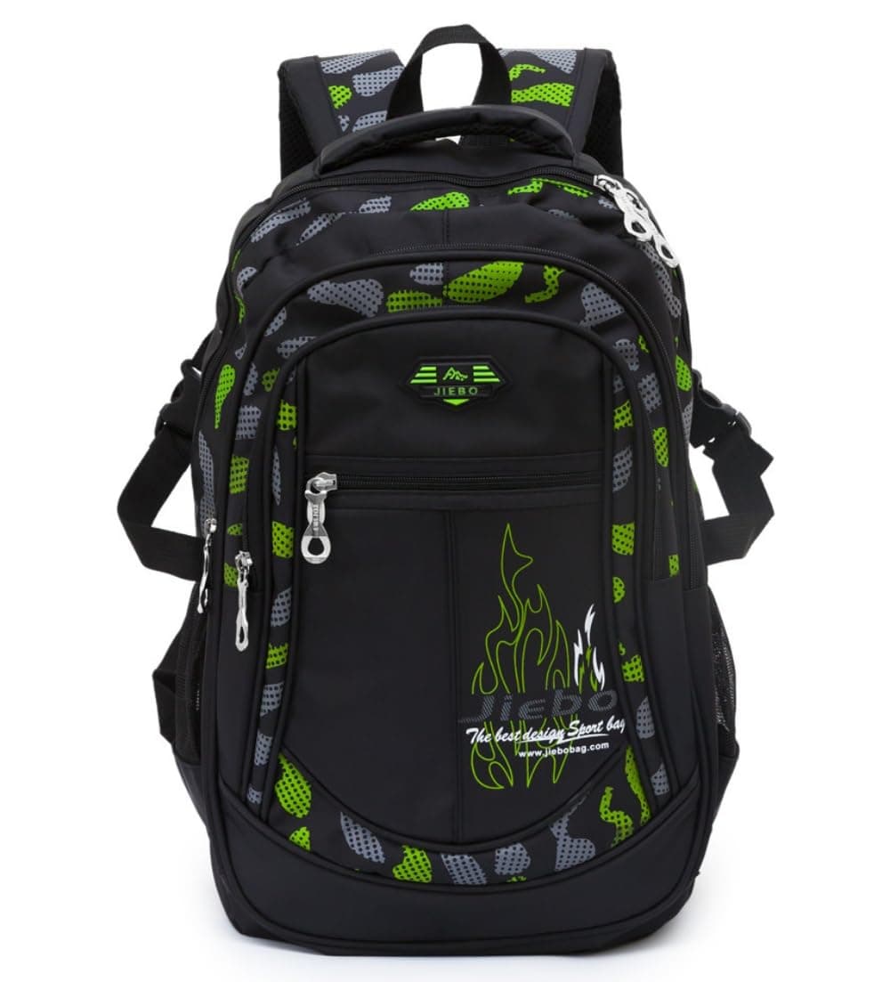 Boys Backpack School Bag Secondary Rucksacks Teenage Student Durable Heavy Duty Large Kids Bookbags Waterproof (1-Green)