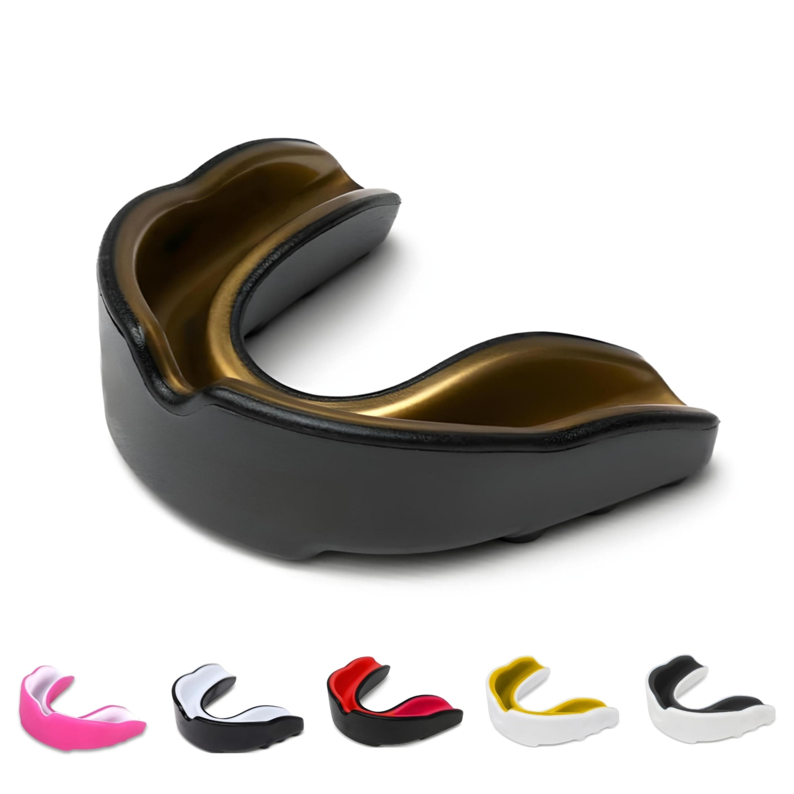 Sports Mouth Guard, Adults and Junior Gum Shield with case,Mouthguard for Jaw Protection in Contact Sports,Boxing,MMA Rugby,Karate and Martial Arts (Black/Golden, Adult Above 11 Years)