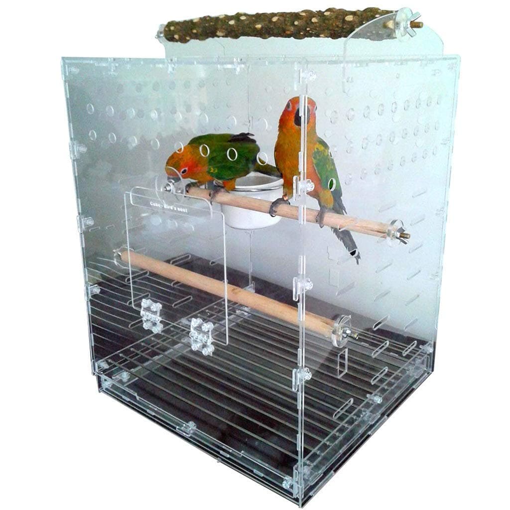 KUANDARM Clear Acrylic Bird Cages With Stand Bar Transparent Parrot Cage Travel Bird Carrier, Clear 40cm