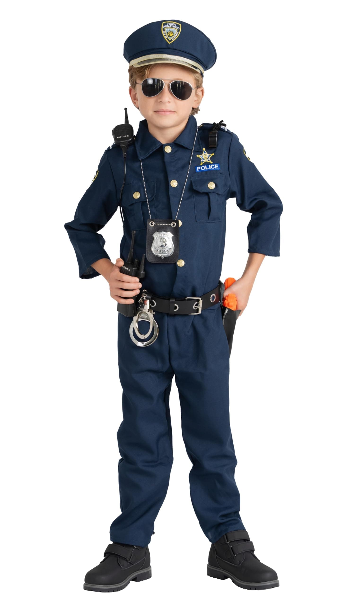 Dress Up America Deluxe Police Dress Up Costume Set - Includes Shirt, Pants, Hat, Belt, Whistle, Gun Holster