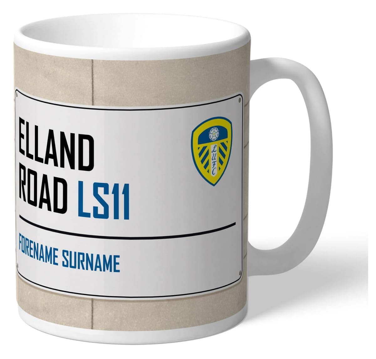 Personalised Elland Road Street Sign 11oz Mug for Leeds United FC Fans, Great Gift for Whites Football Supporters, Ceramic Tea Coffee Mug