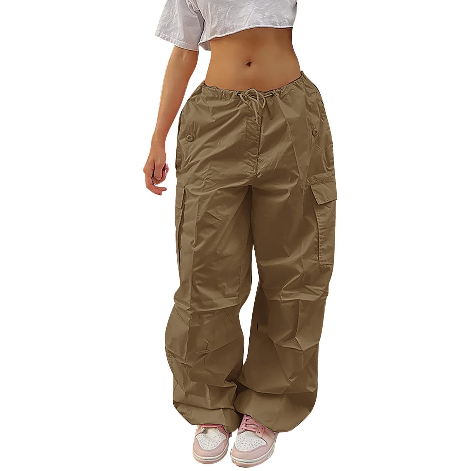 Vickyleb Cargo Pants Women Parachute Pants for Women Baggy Low Waist Zipper Y2K Pants Light Baggy Jogger Relaxed