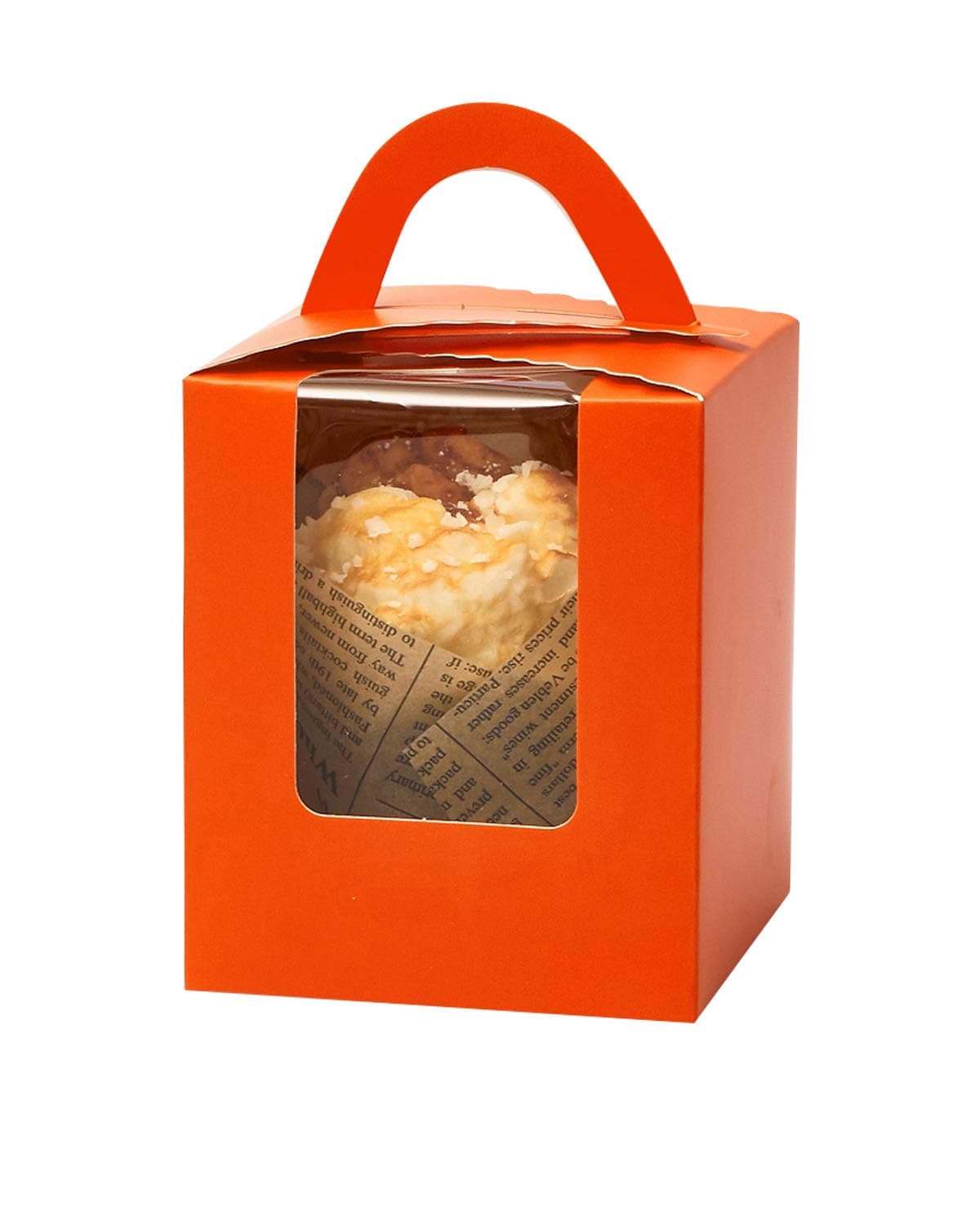 Orange Cupcake Boxes Single 50 Sets with Window Insert and Handle (Classic Series)