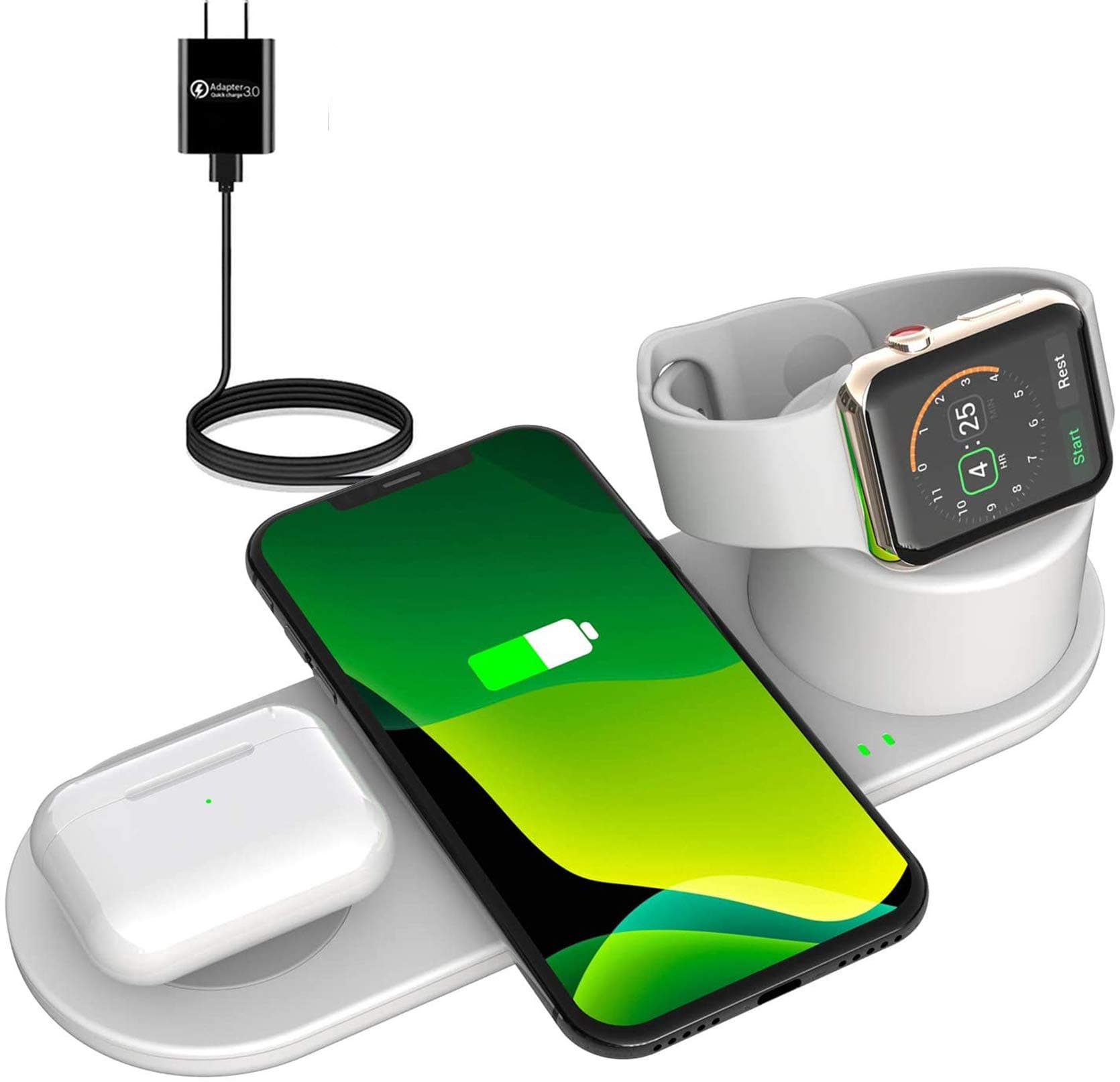 Aresh 3 in 1 Wireless Charging Station Compatible with Apple Products iPhone 12/12 mini/11/Pro Max X XS XR 8 Multiple Devices Watch SE 6 5 4 3 2 Airpod 2/Airpods Pro Charger Stand Pad Docking Stations