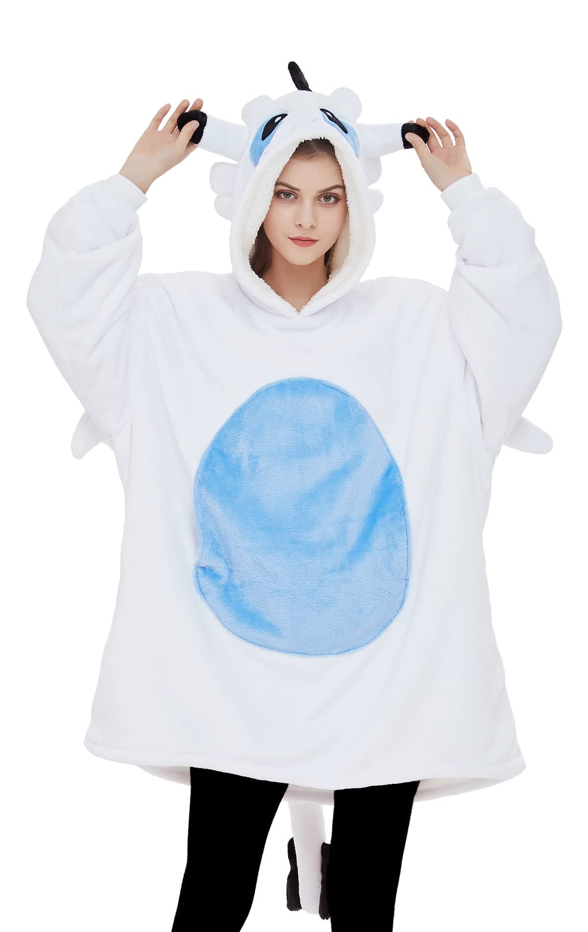 dressfan Unisex Animal White Dragon Costume Hoodie Sweatshirt Oversized Microfiber & Sherpa Super Warm and Cozy with Giant Pocket,One Size Fits All