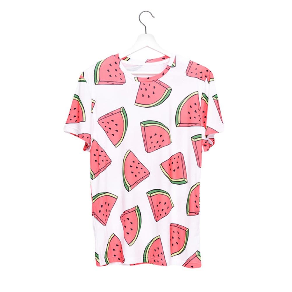 Emoji T-shirt Funny Watermelon Emoticons Print Top Tee Men Women