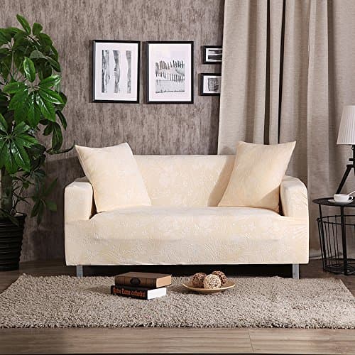 BWZZ Velvet fabric emboss Embroidery Sofa cover luxury slipcovers universal stretch Big Elastic seat Couch covers Love-seat Furniture,Cream