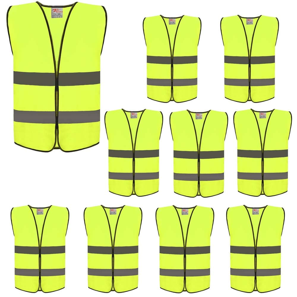zojoHigh Visibility Kids Safety Vests Size M-Fits Ages 8-10 Years Height: 120CM-140CM(3" 11.2'-4" 7')) Boys & Girls (10 Pack, Kids-M-Neon Yellow)