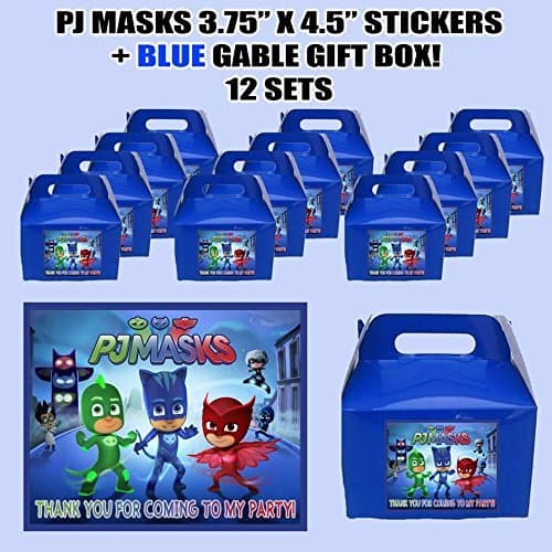 PJ Masks Kids Party Favor Boxes with Thank you Decals Stickers Loots Navy Blue Birthday Shower 12 PIECES GREAT SELLER