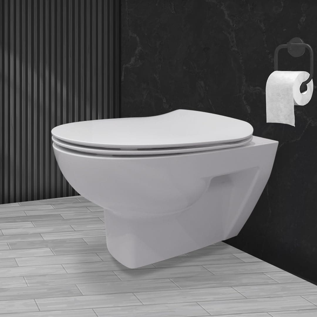 Kohler Reach Eco Wall Mounted Toilet | Rimless Western Toilet with Anti-Splash Ledge | Bathroom Commode with Eco-Flush Technology and Quiet-Close Lid | Fully Glazed, White, 809mm x 534mm