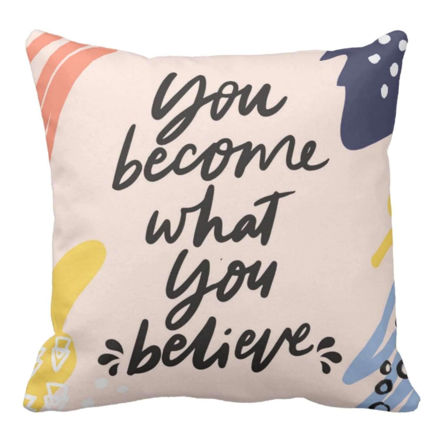 FUNKY STORE You Become Motivational Quotes Glazed Velvet Cushion Pillow Cover (12x12 inches) Multicolour for Home Decor Sofa Chair Bedroom Living Room