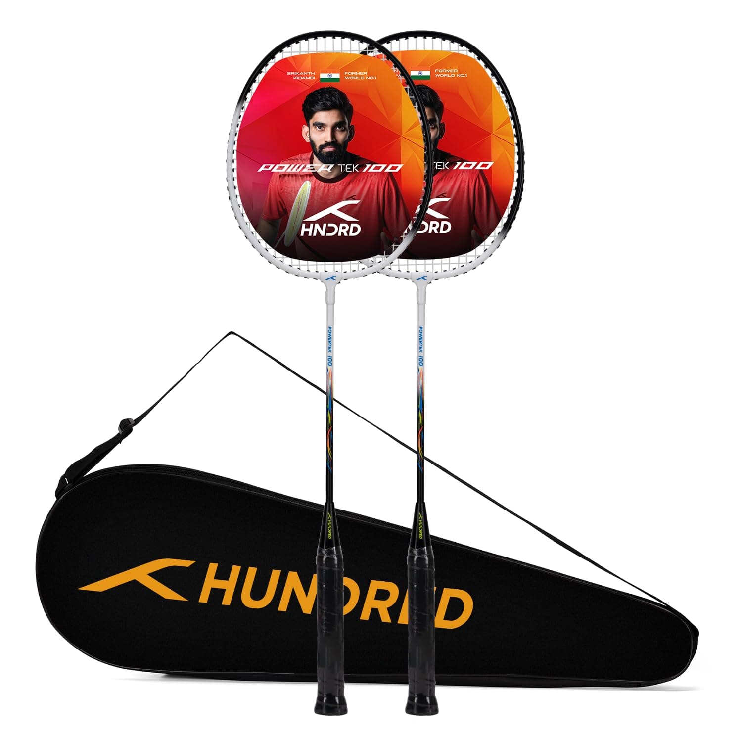 HUNDRED POWERTEK 100 (Set of 2) Badminton Racket with Full Cover