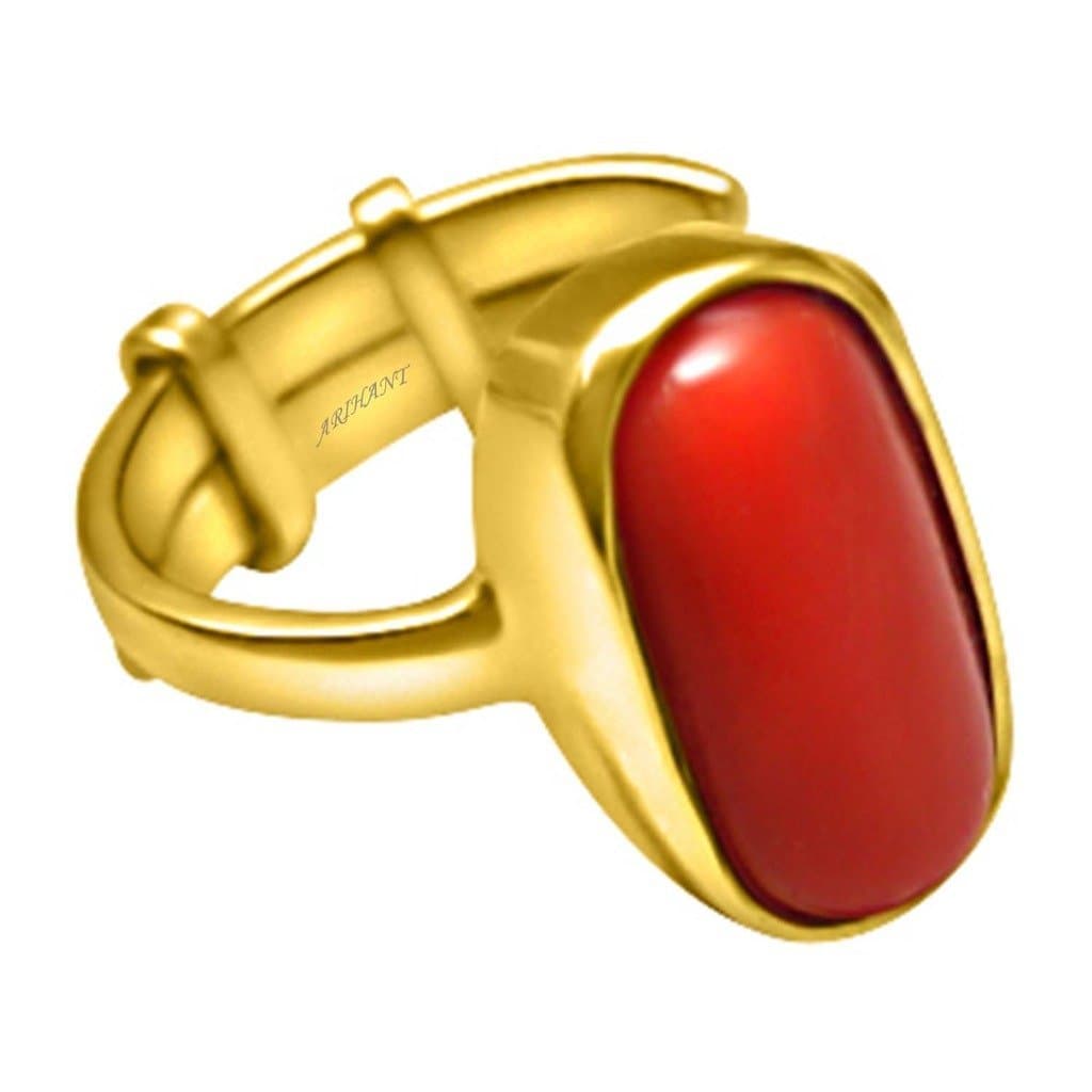 4.25 Ratti Natural & GJSPC Certified Coral (Moonga) Astrological Gemstone Adjustable PANCHDHATU Ring by ARIHANT GEMS & Jewels