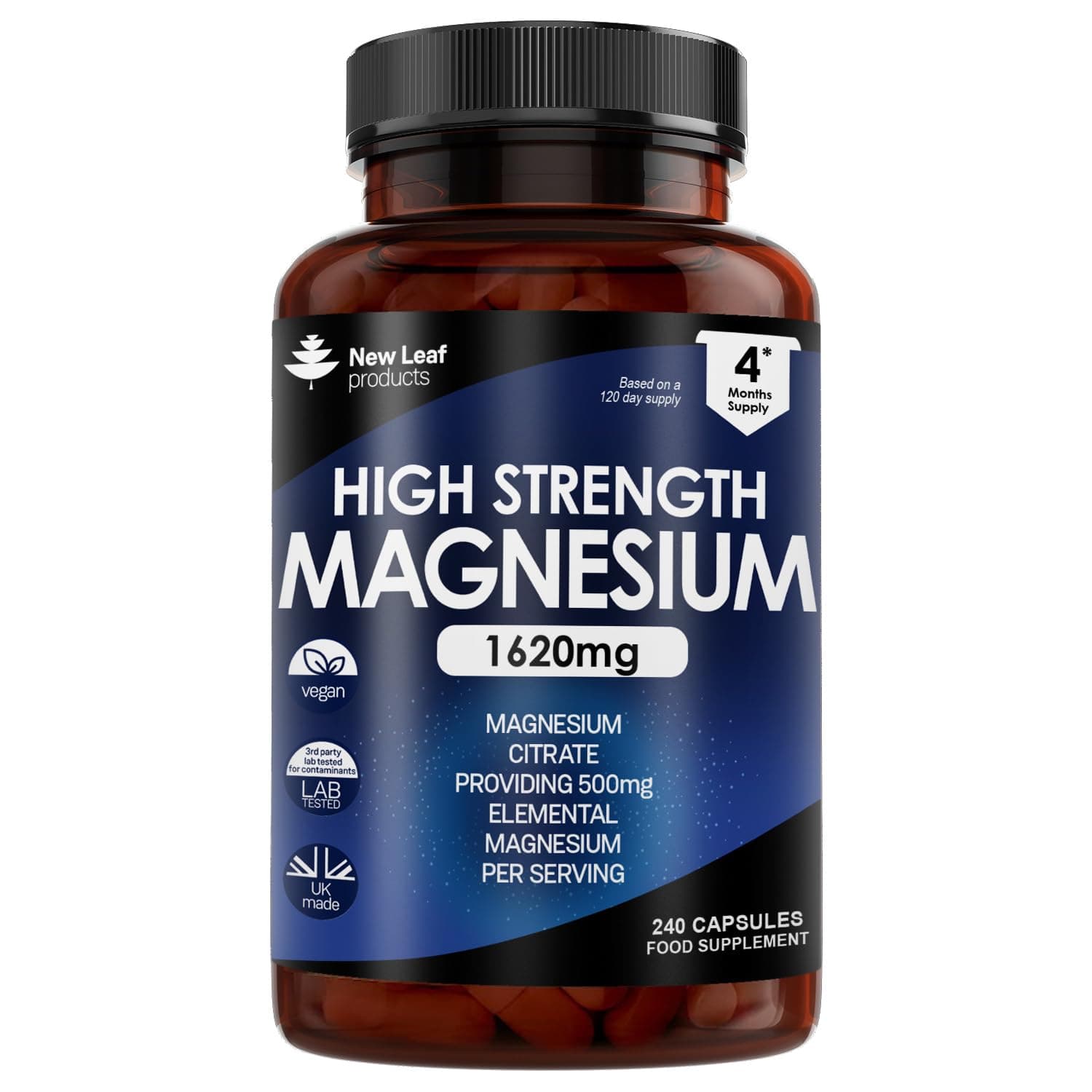 Magnesium Citrate 1620mg Super Strength and High Absorption Supplements - With 500mg Elemental Vegan Magnesium, 240 Capsules