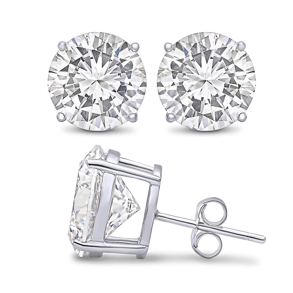 .925 Sterling Silver 12mm Round Cubic Zirconia Stud Earrings