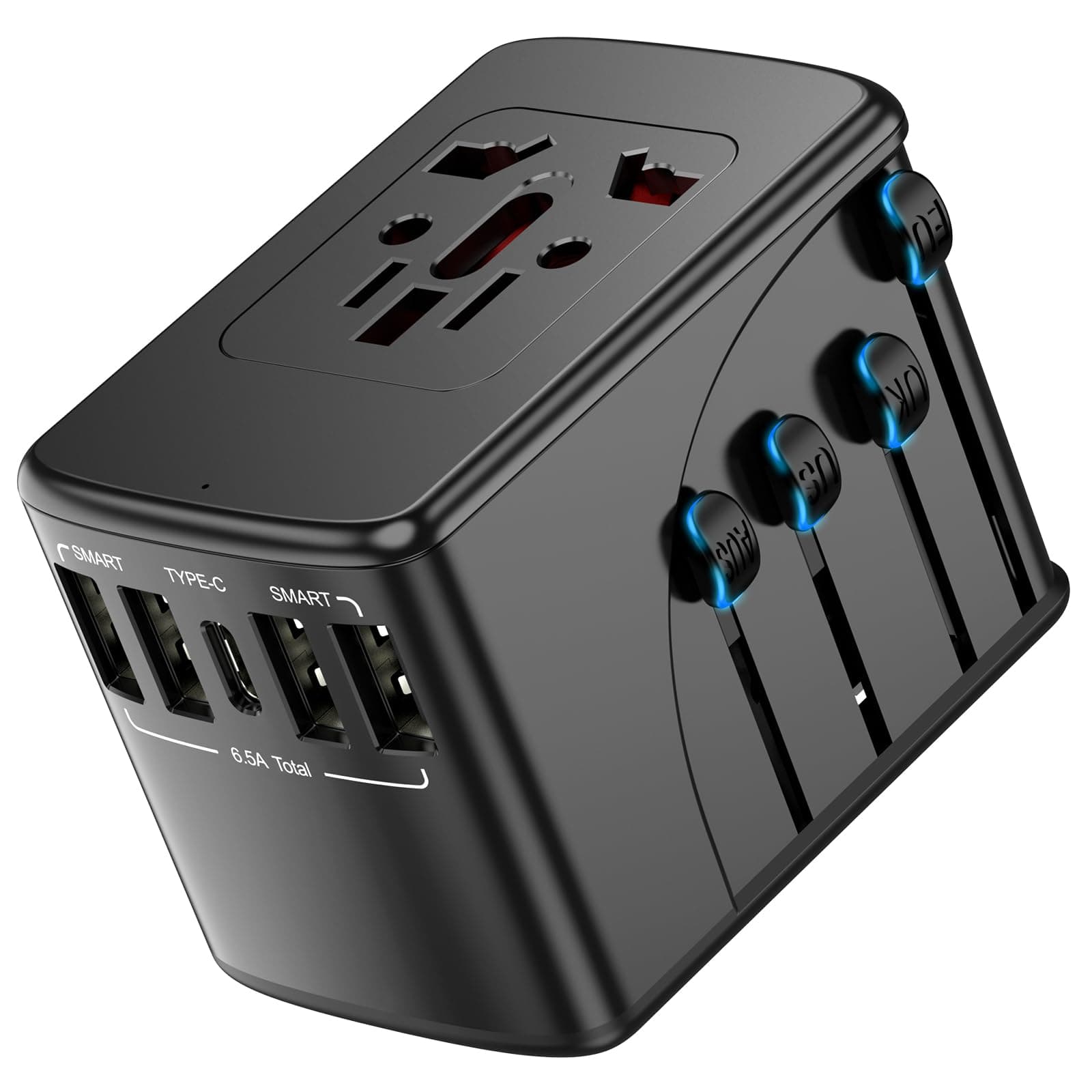 International European Travel Plug Adapter - Universal Wall Charger for US EU UK Europe Spain Australia Switzerland Ireland Italy Worldwide with 6.5A 5 USB Type-C Outlet