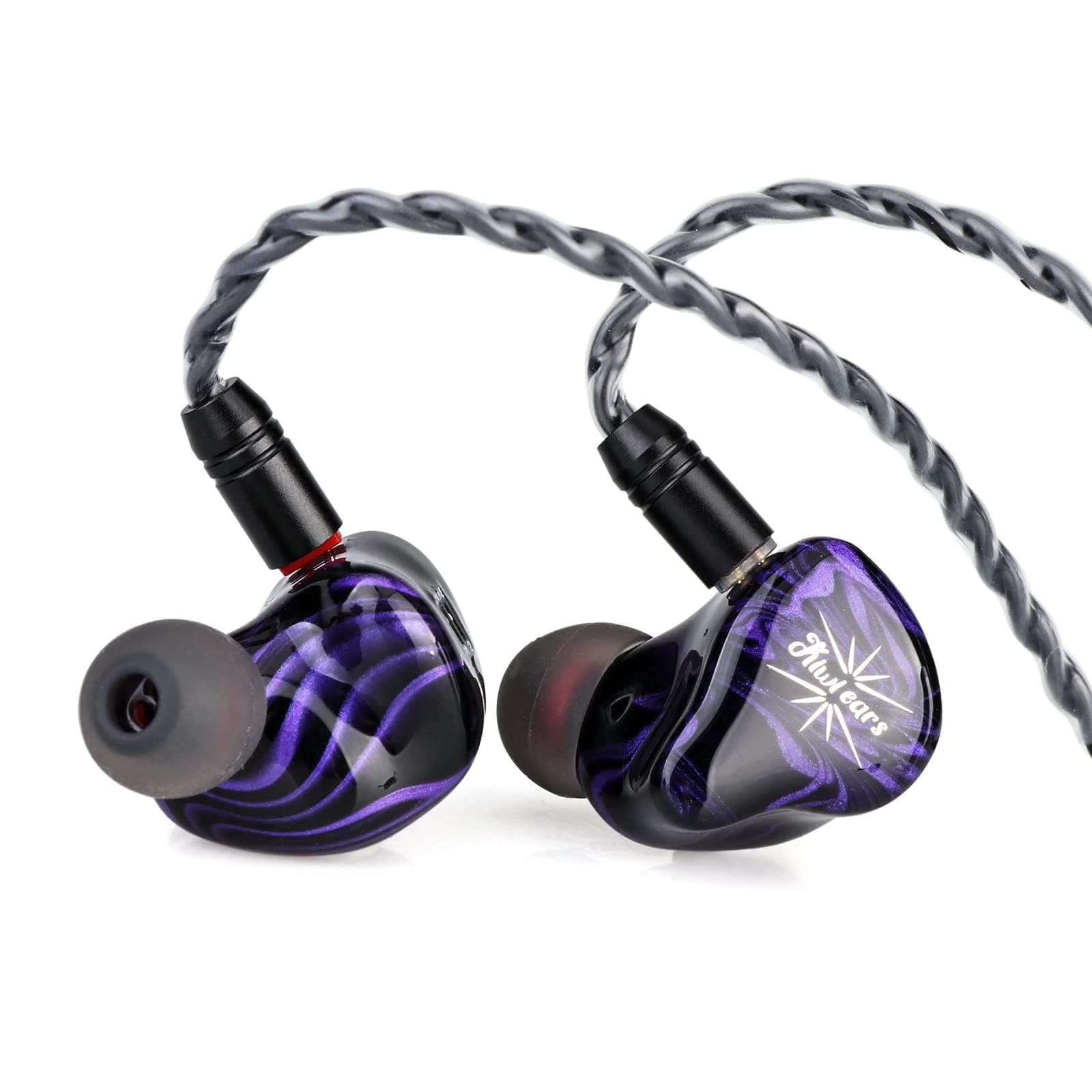 Kiwi Ears Quartet 2DD+2BA Hybrid In-Ear Monitor, HiFi Earphones with Hand-crafted Resin Shell, Detachable OFC Silver-plated IEM Cable for Audiophile Musician DJ Studio Gaming (Purple, Quartet)
