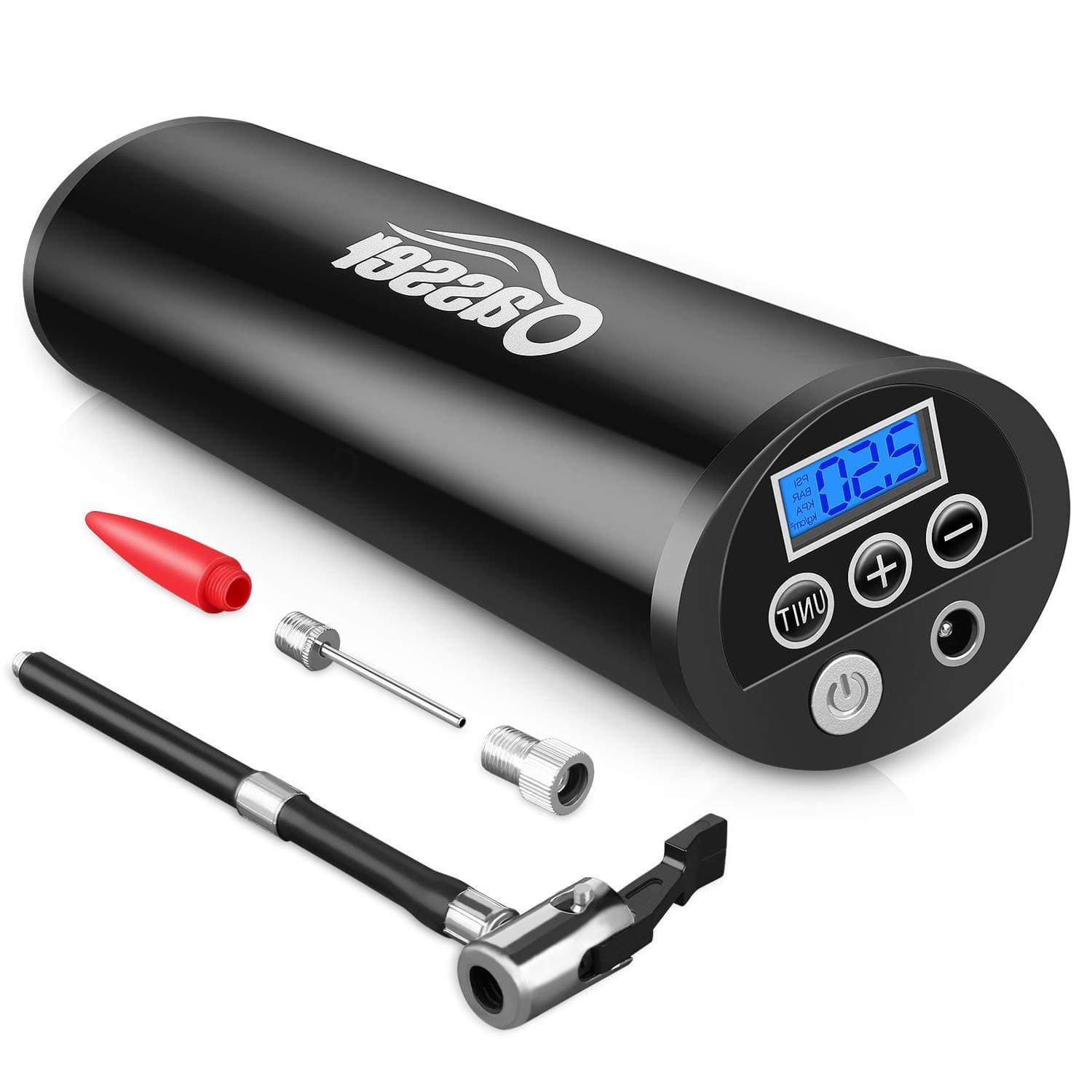 Oasser Portable Air Compressor Mini Air Inflator Hand Held Tire Pump with Digital LCD LED Light Li-ion 12V 150PSI for Car Bicycle RV and Other Inflatables P1(Black)