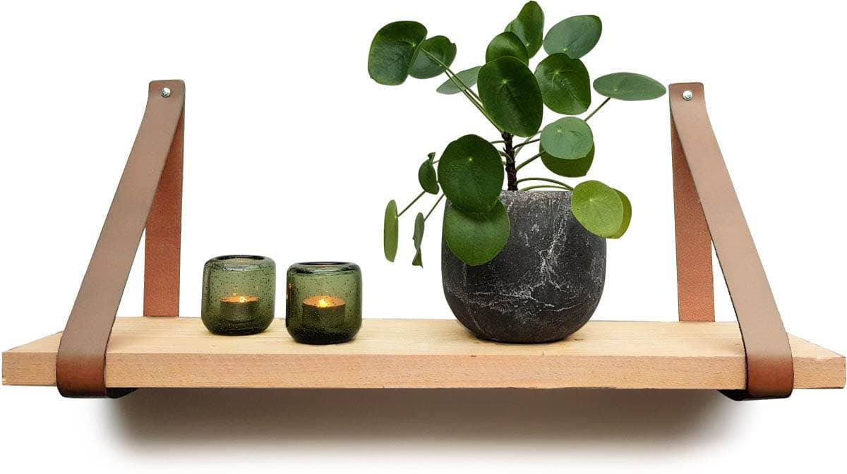 Brute Strength - Leather Shelf Brackets - Taupe - 2 Pieces Wall Brackets - Shelf Straps - Full Grain Leather