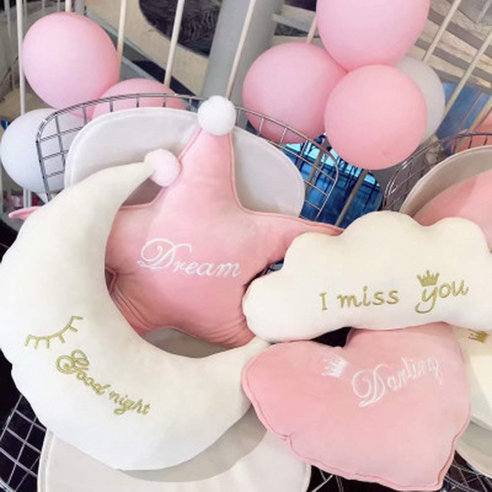 Cloud Throw Pillow Cushion，Kids Room Decor，Nordic Home Decoration Pillow Headrest，Cushion Chair Sofa Waist Neck Pillow Washable (Color : Pink, Size : Moon)