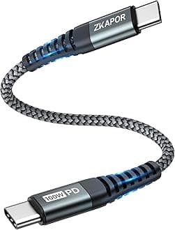 ZKAPOR USB C to USB C Cable Short 30CM, Type C to Type C Cable 100W USB C Charger Lead Fast Charging for iPhone 16/15 Pro Max, Samsung Galaxy S23 /S22, Pad Pro, Air, Huawei P40 /Mate 60, Pixel -Grey