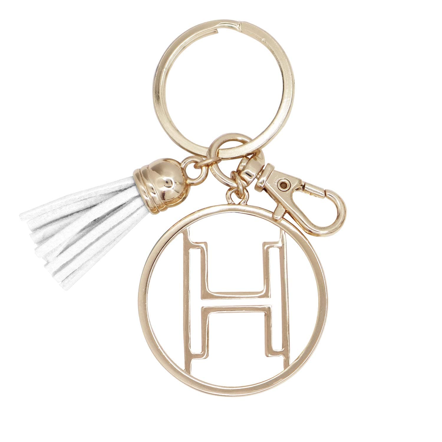 Initial Jewelry Personalized Alphabet Initial Letter Keychain, Key Ring, Bag Charm w/ Tassel (Gold / Silver) (Gold - H)