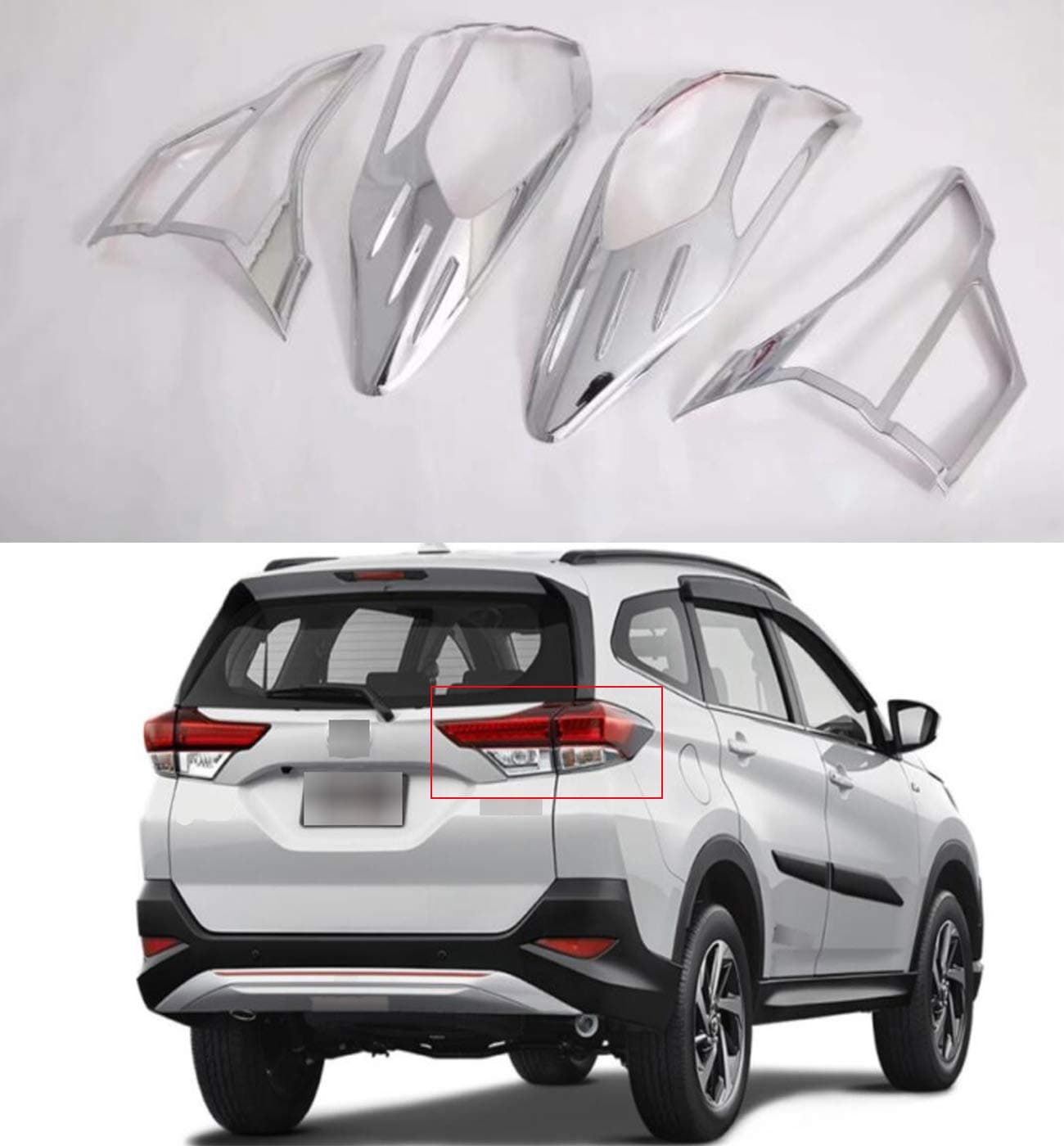Momoap/ABS Chrome Car Rear Tail Light Cover Bezel Molding Trim Compatible for Toyota Rush 2018 2019 2020